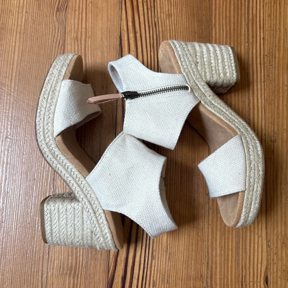 TOMS Majorca Platform Sandal Women Cream Espadrille Block Heel SIZE 8.5‎